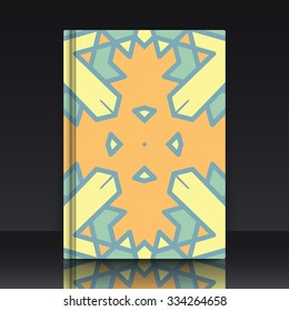 Flat ethnic pattern. Colorful geometrical ornament tiles. EPS 10 vector illustration with mockup of title sheet or book cover. Can be used as background for web of applications.