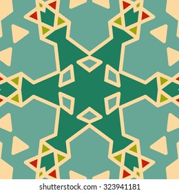 Flat ethnic seamless pattern. Colorful geometrical ornament tiles. For different design uses, as wallpaper, pattern fills, web page background, surface texturesm for print and dalle production.