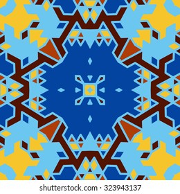 Flat ethnic seamless pattern. Colorful geometrical ornament tiles. For different design uses, as wallpaper, pattern fills, web page background, surface texturesm for print and dalle production.