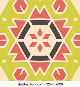 Flat ethnic seamless pattern. Colorful geometrical ornament tiles. For different design uses, as wallpaper, pattern fills, web page background, surface textures for print and dalle production.