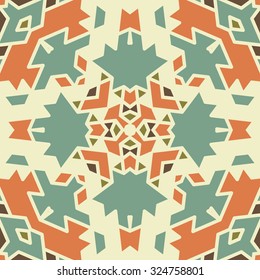 Flat ethnic seamless pattern. Colorful geometrical ornament tiles. For different design uses, as wallpaper, pattern fills, web page background, surface texturesm for print and dalle production.