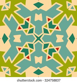 Flat ethnic seamless pattern. Colorful geometrical ornament tiles. For different design uses, as wallpaper, pattern fills, web page background, surface texturesm for print and dalle production.