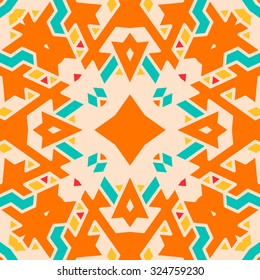 Flat ethnic seamless pattern. Colorful geometrical ornament tiles. For different design uses, as wallpaper, pattern fills, web page background, surface texturesm for print and dalle production.