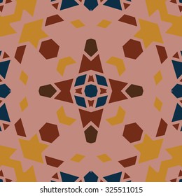 Flat ethnic seamless pattern. Colorful geometrical ornament tiles. For different design uses, as wallpaper, pattern fills, web page background, surface texturesm for print and dalle production.