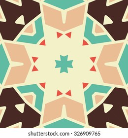 Flat ethnic seamless pattern. Colorful geometrical ornament tiles. For different design uses, as wallpaper, pattern fills, web page background, surface texturesm for print and dalle production.