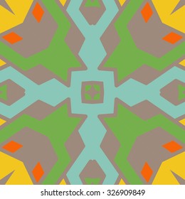 Flat ethnic seamless pattern. Colorful geometrical ornament tiles. For different design uses, as wallpaper, pattern fills, web page background, surface texturesm for print and dalle production.