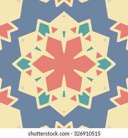 Flat ethnic seamless pattern. Colorful geometrical ornament tiles. For different design uses, as wallpaper, pattern fills, web page background, surface textures for print and dalle production.