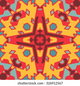 Flat ethnic seamless pattern. Colorful geometrical ornament tiles. For different design uses, as wallpaper, pattern fills, web page background, surface texturesm for print and dalle production.