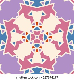 Flat ethnic seamless pattern. Colorful geometrical ornament tiles. For different design uses, as wallpaper, pattern fills, web page background, surface texturesm for print and dalle production.