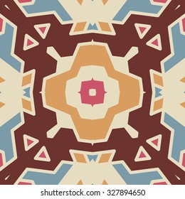 Flat ethnic seamless pattern. Colorful geometrical ornament tiles. For different design uses, as wallpaper, pattern fills, web page background, surface texturesm for print and dalle production.