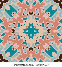 Flat ethnic seamless pattern. Colorful geometrical ornament tiles. For different design uses, as wallpaper, pattern fills, web page background, surface texturesm for print and dalle production.