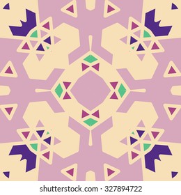 Flat ethnic seamless pattern. Colorful geometrical ornament tiles. For different design uses, as wallpaper, pattern fills, web page background, surface texturesm for print and dalle production.