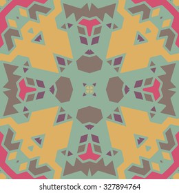 Flat ethnic seamless pattern. Colorful geometrical ornament tiles. For different design uses, as wallpaper, pattern fills, web page background, surface texturesm for print and dalle production.