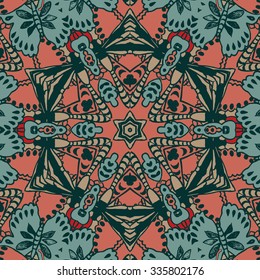 Flat ethnic seamless pattern. Colorful geometrical ornament tiles. For different design uses, as wallpaper, pattern fills, web page background, surface textures for print and dalle production.