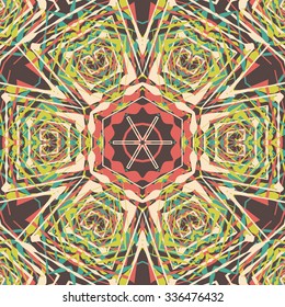 Flat ethnic seamless pattern. Colorful geometrical ornament tiles. For different design uses, as wallpaper, pattern fills, web page background, surface textures for print and dalle production.