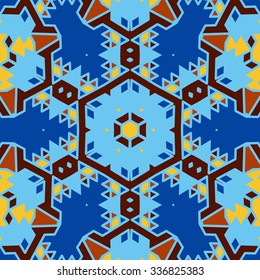 Flat ethnic seamless pattern. Colorful geometrical ornament tiles. For different design uses, as wallpaper, pattern fills, web page background, surface textures for print and dalle production.