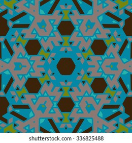 Flat ethnic seamless pattern. Colorful geometrical ornament tiles. For different design uses, as wallpaper, pattern fills, web page background, surface textures for print and dalle production.