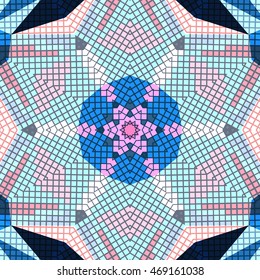 Flat ethnic seamless pattern. Colorful geometrical ornament tiles. For different design uses, as wallpaper, pattern fills, web page background, surface texturesm for print and dalle production.