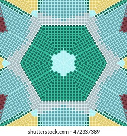 Flat ethnic seamless pattern. Colorful geometrical ornament tiles. For different design uses, as wallpaper, web page background, surface textures for print and dalle production.