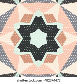 Flat ethnic seamless pattern. Colorful geometrical ornament tiles. For different design uses, as wallpaper, pattern fills, web page background, surface texturesm for print and dalle production.
