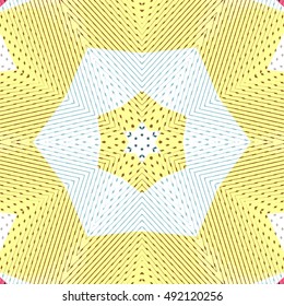 Flat ethnic seamless pattern. Colorful geometrical ornament tiles. For different design uses, as wallpaper, pattern fills, web page background, surface texturesm for print and dalle production.
