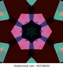 Flat ethnic seamless pattern. Colorful geometrical ornament tiles. For different design uses, as wallpaper, pattern fills, web page background, surface texturesm for print and dalle production.