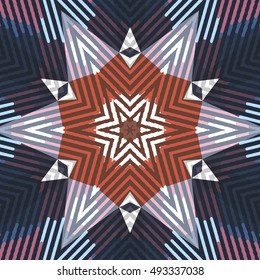 Flat ethnic seamless pattern. Colorful geometrical ornament tiles. For different design uses, as wallpaper, pattern fills, web page background, surface texturesm for print and dalle production.