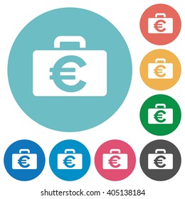 Flat euro bag icon set on round color background.