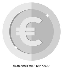 Flat euro currency round Silver coin. Europe. Casino currency, gambling coin, vector illustration isolated on white background. Vector icon, symbol, money, casino gambling. EPS10