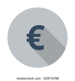 Flat Euro icon with long shadow on grey circle