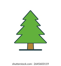 Flat evergreen tree vector icon with simple green shape perfect for Christmas forest nature or winter design