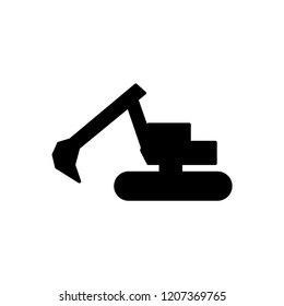 Flat excavator icon. Vector