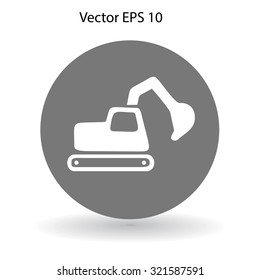 Flat excavator icon. Vector