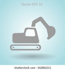 Flat excavator icon. Vector