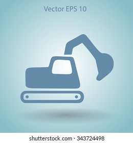 Flat excavator icon. Vector