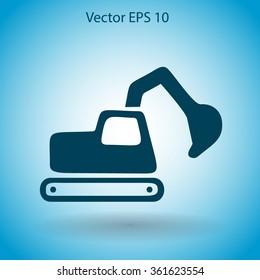 Flat excavator icon. Vector