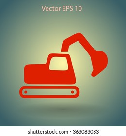 Flat excavator icon. Vector