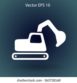 Flat excavator icon. Vector
