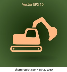 Flat excavator icon. Vector