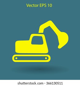 Flat excavator icon. Vector