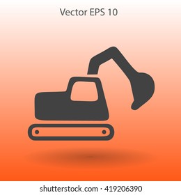 Flat excavator icon. Vector