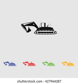 Flat excavator icon. Vector