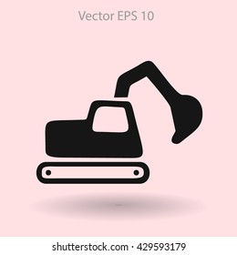 Flat excavator icon. Vector