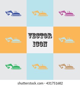 Flat excavator icon. Vector