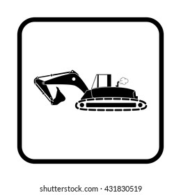 Flat excavator icon. Vector