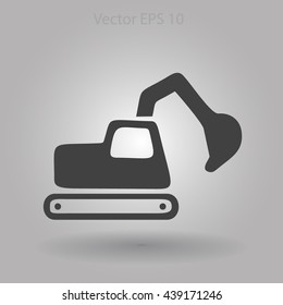 Flat excavator icon. Vector