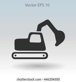 Flat excavator icon. Vector
