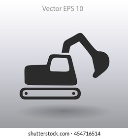 Flat excavator icon. Vector