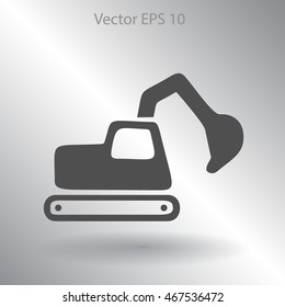 Flat excavator icon. Vector
