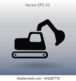 Flat excavator icon. Vector